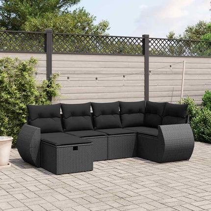 Loungegrupp med dynor 6 delar svart konstrotting