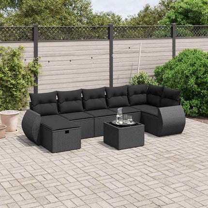 Loungegrupp för trädgården med dynor 8 delar svart konstrotting