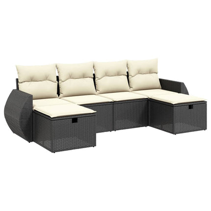 Loungegrupp med dynor 6 delar svart konstrotting