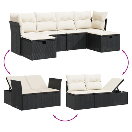 Loungegrupp med dynor 6 delar svart konstrotting