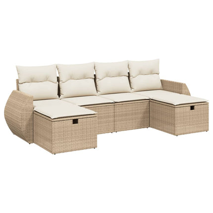 Soffgrupp för trädgården med dynor 6 delar beige konstrotting