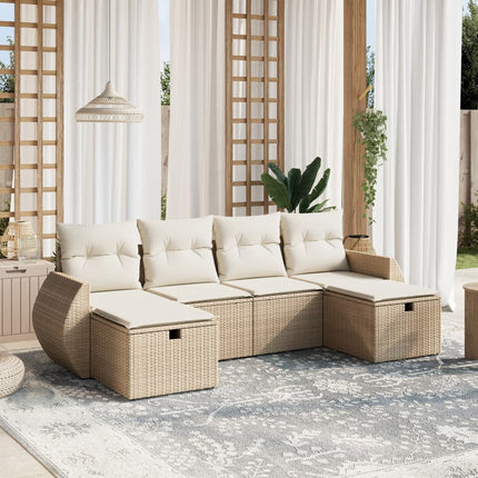 Soffgrupp för trädgården med dynor 6 delar beige konstrotting