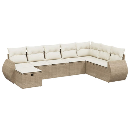 Matgrupp för trädgården med dynor 8 delar beige konstrotting