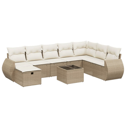 Soffgrupp för trädgården med dynor 9 delar beige konstrotting