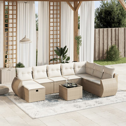 Soffgrupp för trädgården med dynor 9 delar beige konstrotting