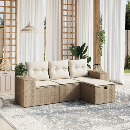 Soffgrupp för trädgård med dynor 4 delar beige konstrotting