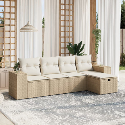 Soffgrupp för trädgården med dynor 5 delar beige konstrotting