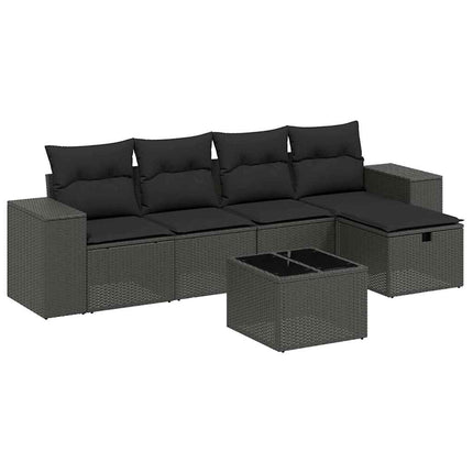 Loungegrupp med dynor 6 delar svart konstrotting