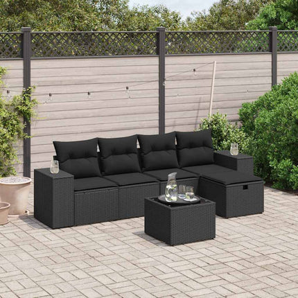 Loungegrupp med dynor 6 delar svart konstrotting