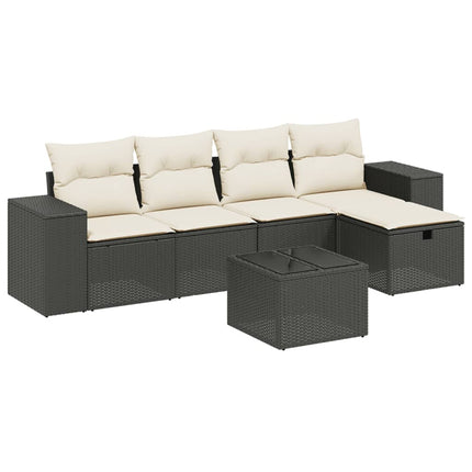 Loungegrupp med dynor 6 delar svart konstrotting