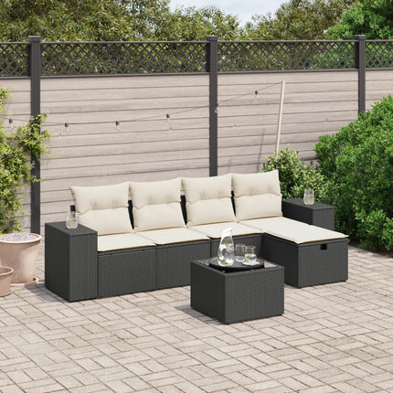 Loungegrupp med dynor 6 delar svart konstrotting