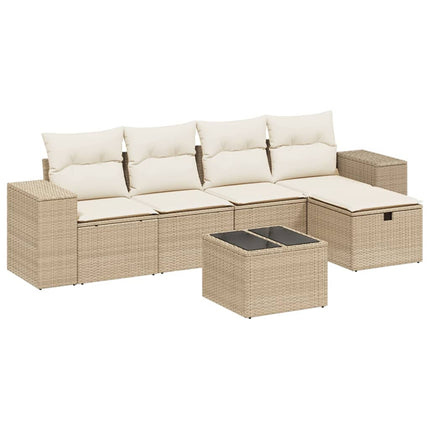 Soffgrupp för trädgården med dynor 6 delar beige konstrotting