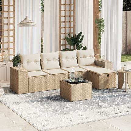 Soffgrupp för trädgården med dynor 6 delar beige konstrotting