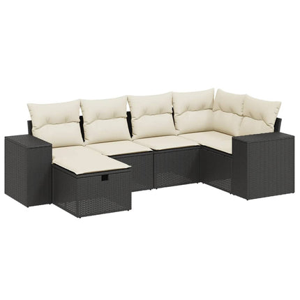 Loungegrupp med dynor 6 delar svart konstrotting