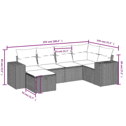 Loungegrupp med dynor 6 delar svart konstrotting