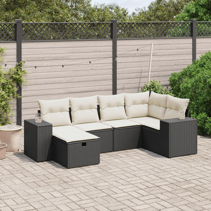 Loungegrupp med dynor 6 delar svart konstrotting