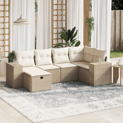 Soffgrupp för trädgården med dynor 6 delar beige konstrotting