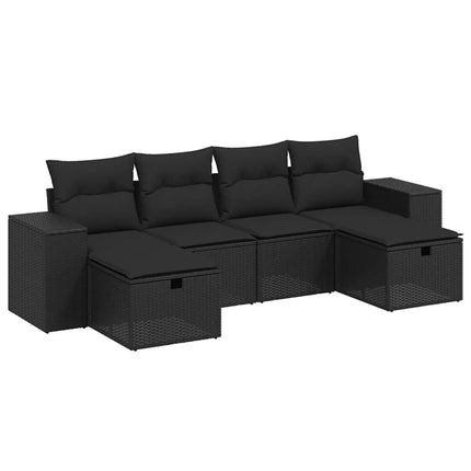 Loungegrupp med dynor 6 delar svart konstrotting