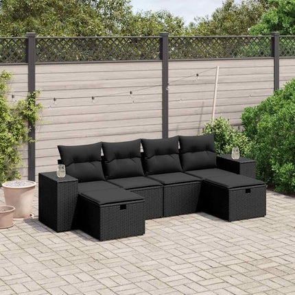 Loungegrupp med dynor 6 delar svart konstrotting