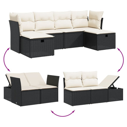 Loungegrupp med dynor 6 delar svart konstrotting