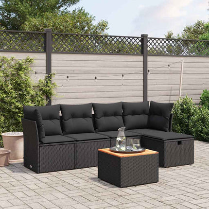 Loungegrupp med dynor 6 delar svart konstrotting