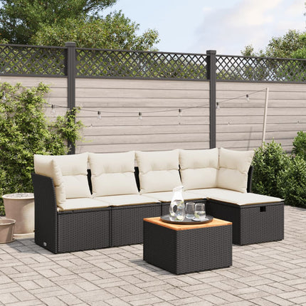 Loungegrupp med dynor 6 delar svart konstrotting