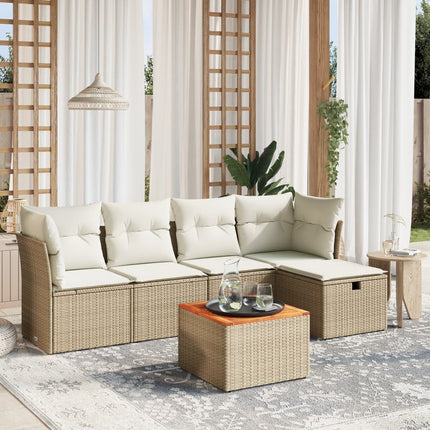 Soffgrupp för trädgården med dynor 6 delar beige konstrotting