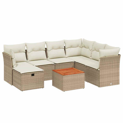 Matgrupp för trädgården med dynor 8 delar beige konstrotting