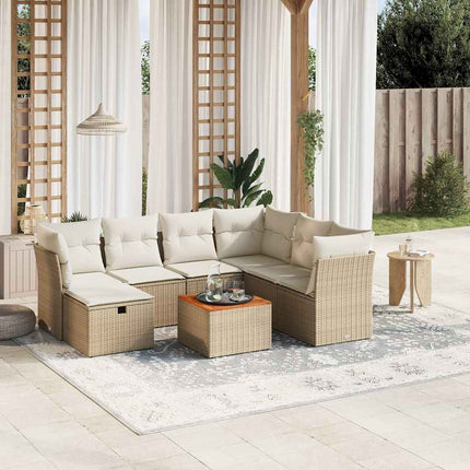 Matgrupp för trädgården med dynor 8 delar beige konstrotting
