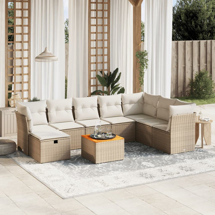 Soffgrupp för trädgården med dynor 9 delar beige konstrotting
