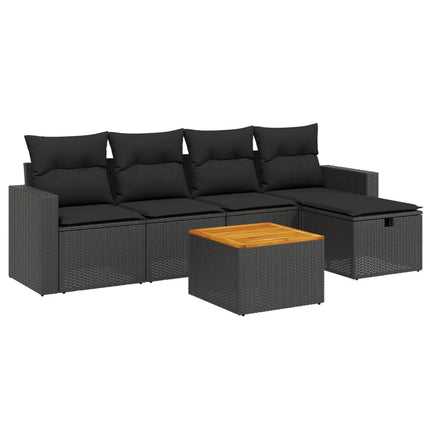 Loungegrupp med dynor 6 delar svart konstrotting