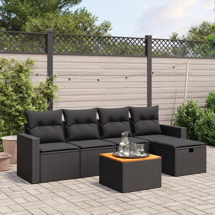 Loungegrupp med dynor 6 delar svart konstrotting