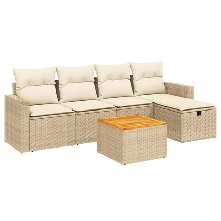 Soffgrupp för trädgården med dynor 6 delar beige konstrotting