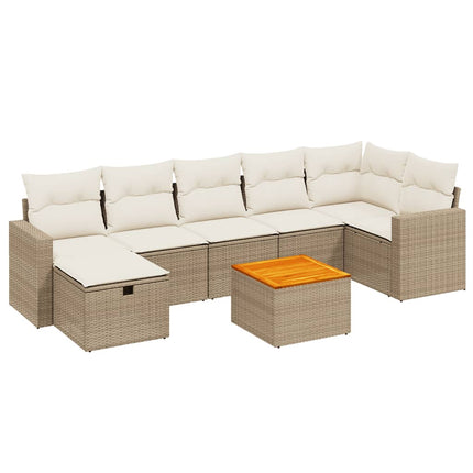 Matgrupp för trädgården med dynor 8 delar beige konstrotting