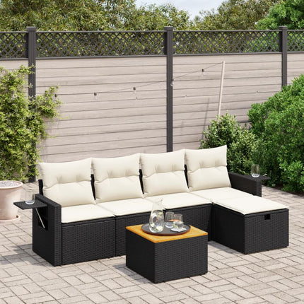 Loungegrupp med dynor 6 delar svart konstrotting