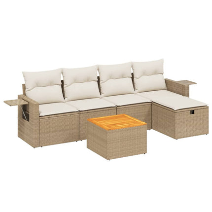 Soffgrupp för trädgården med dynor 6 delar beige konstrotting