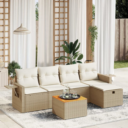 Soffgrupp för trädgården med dynor 6 delar beige konstrotting