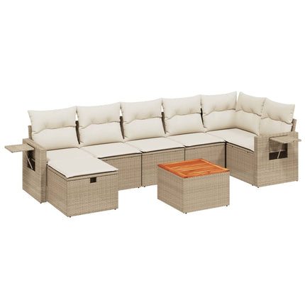 Matgrupp för trädgården med dynor 8 delar beige konstrotting