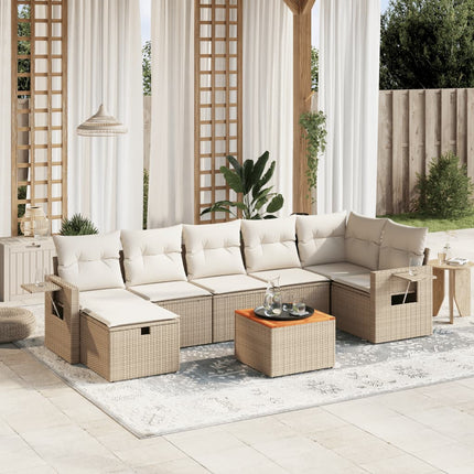 Matgrupp för trädgården med dynor 8 delar beige konstrotting