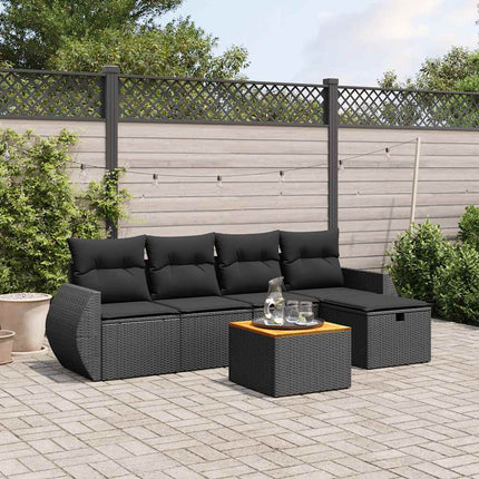Loungegrupp med dynor 6 delar svart konstrotting