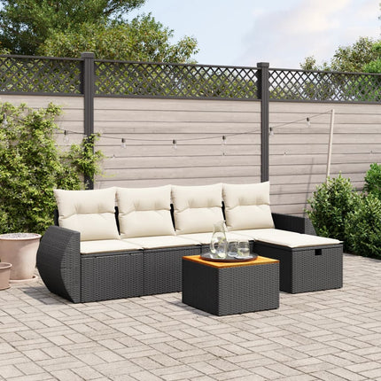 Loungegrupp med dynor 6 delar svart konstrotting