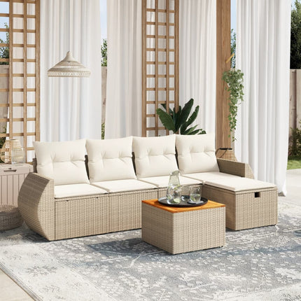 Soffgrupp för trädgården med dynor 6 delar beige konstrotting
