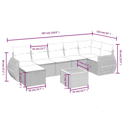 Loungegrupp för trädgården med dynor 8 delar svart konstrotting