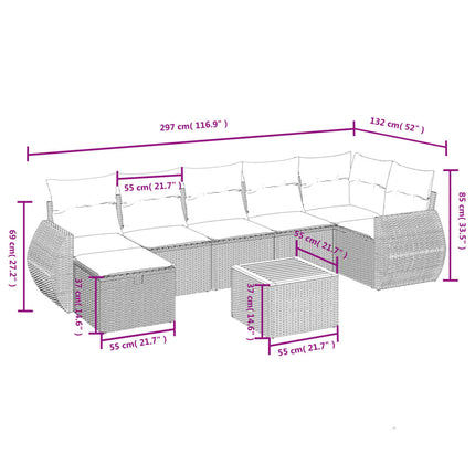 Loungegrupp för trädgården med dynor 8 delar svart konstrotting