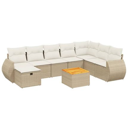 Soffgrupp för trädgården med dynor 9 delar beige konstrotting