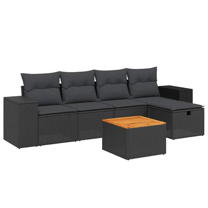 Loungegrupp med dynor 6 delar svart konstrotting
