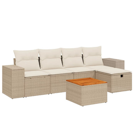 Soffgrupp för trädgården med dynor 6 delar beige konstrotting
