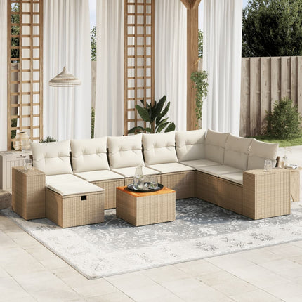 Soffgrupp för trädgården med dynor 9 delar beige konstrotting