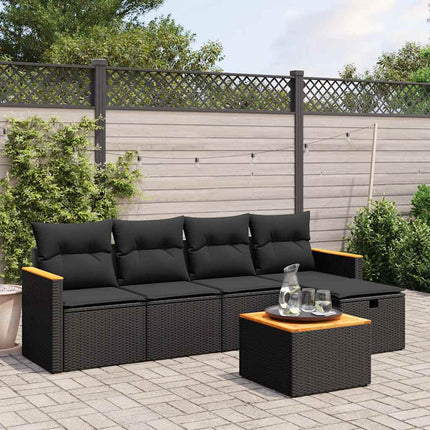 Loungegrupp med dynor 6 delar svart konstrotting