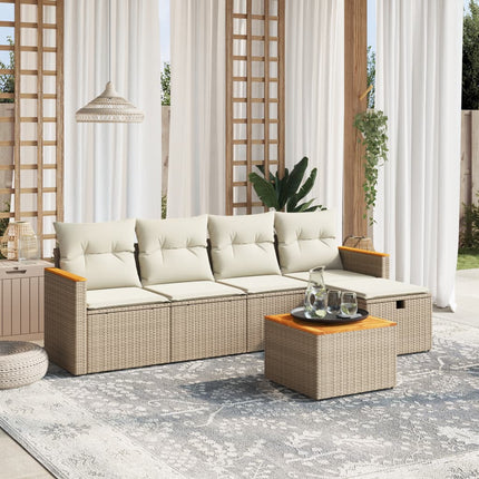 Soffgrupp för trädgården med dynor 6 delar beige konstrotting